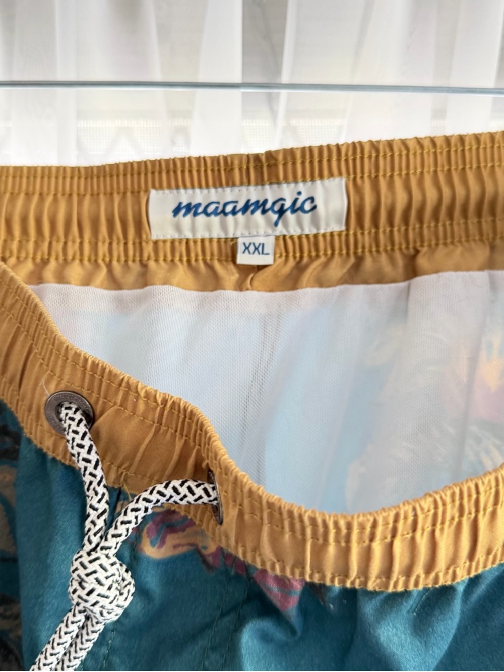 Maamgic Men's Athletic Shorts in Teal with Mustard Waistband